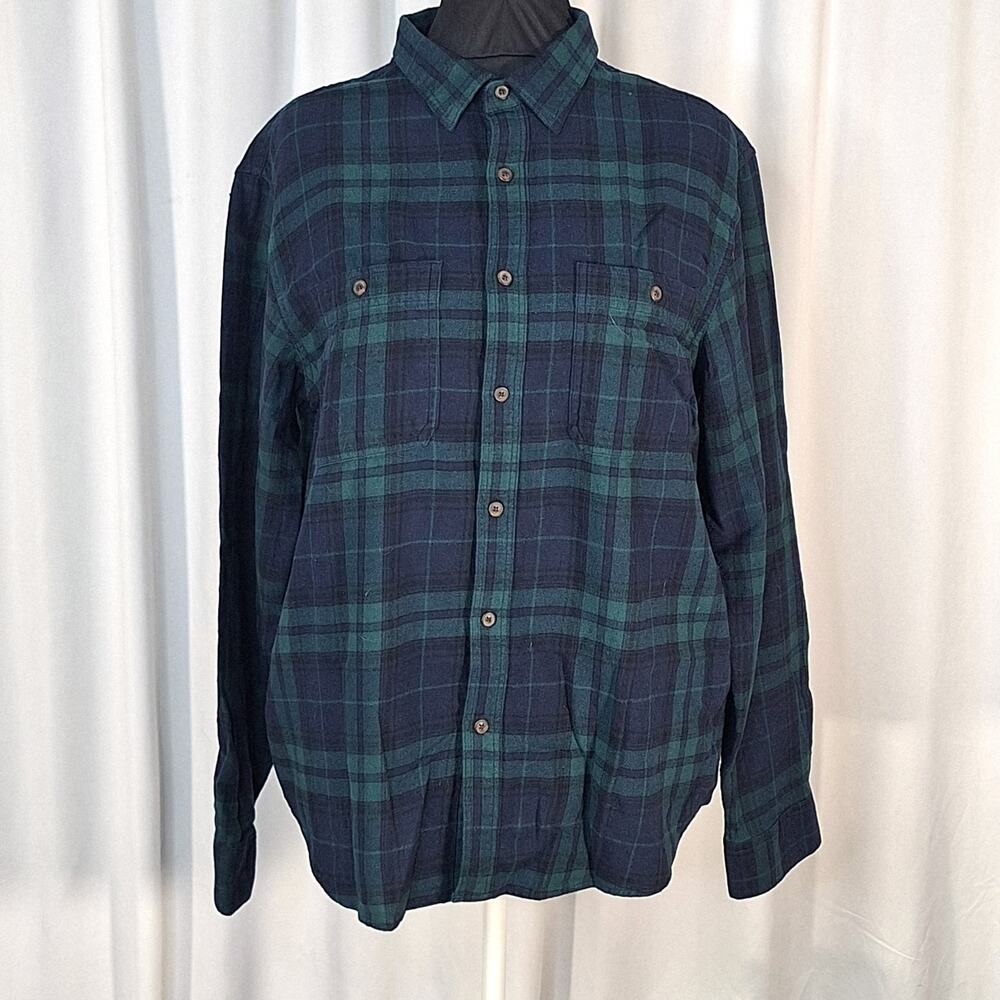 Old Navy Mens XL Flannel Navy & Green Plaid Button Front Long Sleeve Cabincore